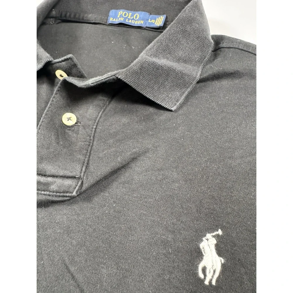 Polo Ralph Lauren Mens Polo Shirt Large Black White Pony Short Sleeve